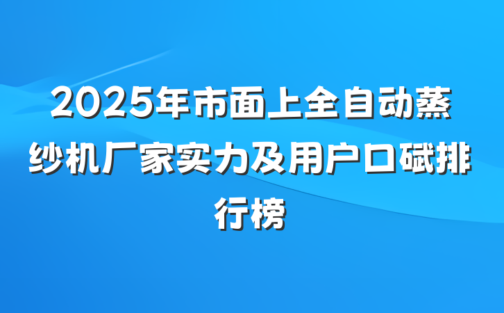 2025年市面上全自动蒸纱机厂家实力及用户口碑排行榜