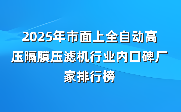 2025年市面上全自动高压隔膜压滤机行业内口碑厂家排行榜