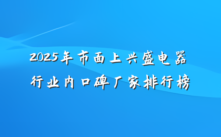 2025年市面上兴盛电器行业内口碑厂家排行榜