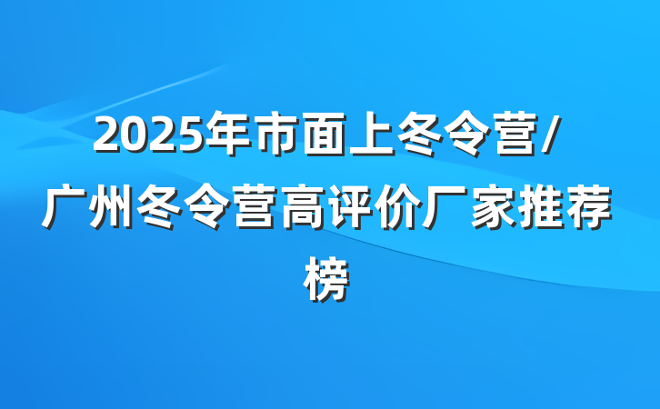 2025年市面上冬令营/广州冬令营高评价厂家推荐榜