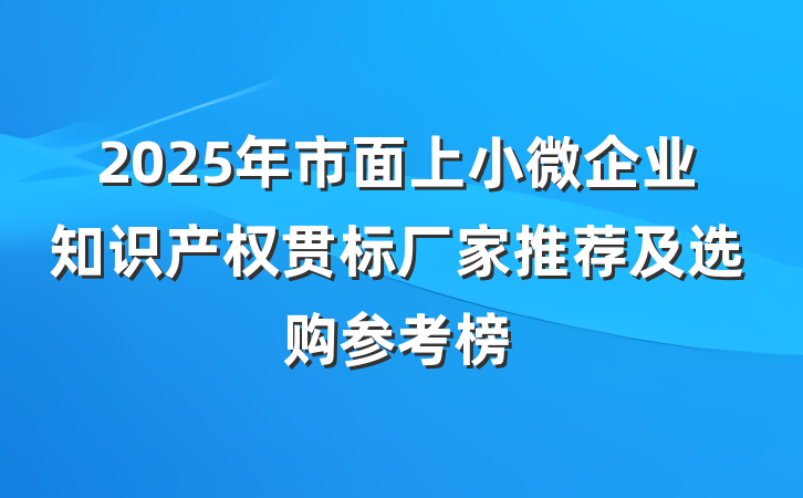 2025年市面上小微企业知识产权贯标厂家推荐及选购参考榜