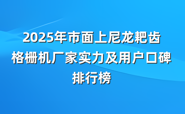 2025年市面上尼龙耙齿格栅机厂家实力及用户口碑排行榜