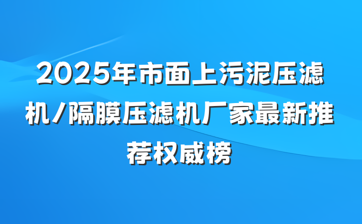 2025年市面上污泥压滤机/隔膜压滤机厂家最新推荐权威榜