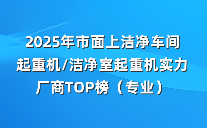 2025年市面上洁净车间起重机/洁净室起重机实力厂商TOP榜(专业)