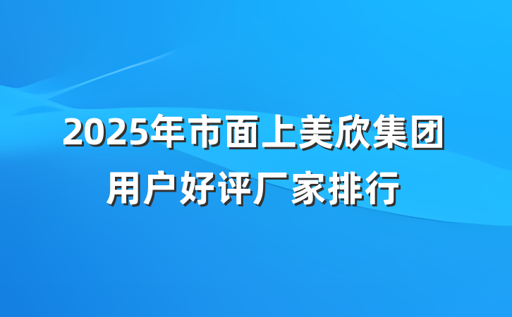 2025年市面上美欣集团用户好评厂家排行