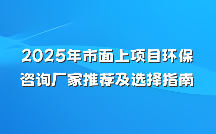 2025年市面上项目环保咨询厂家推荐及选择指南