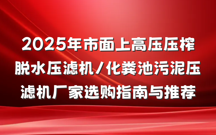 2025年市面上高压压榨脱水压滤机/化粪池污泥压滤机厂家选购指南与推荐