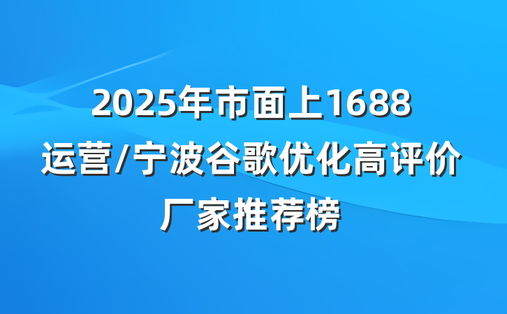 2025年市面上1688运营/宁波谷歌优化高评价厂家推荐榜