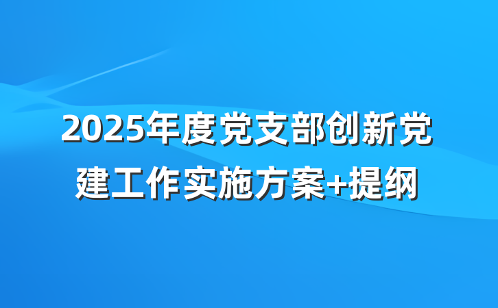 2025年度党支部创新党建工作实施方案 提纲