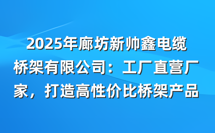 2025年廊坊新帅鑫电缆桥架有限公司:工厂直营厂家,打造高性价比桥架产品