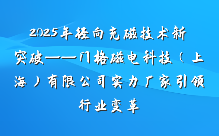 2025年径向充磁技术新突破——门格磁电科技（上海）有限公司实力厂家引领行业变革