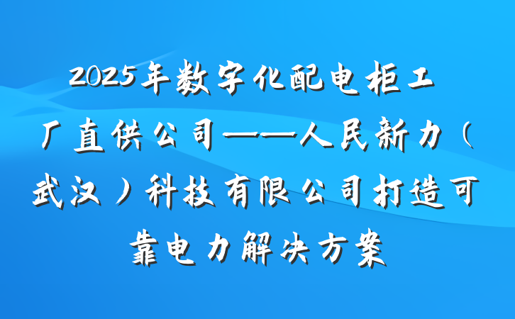 2025年数字化配电柜工厂直供公司——人民新力（武汉）科技有限公司打造可靠电力解决方案