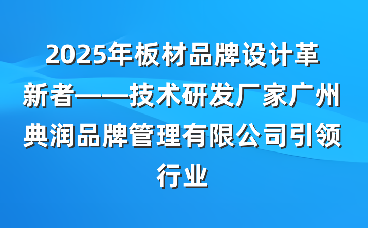 2025年板材品牌设计革新者——技术研发厂家广州典润品牌管理有限公司引领行业
