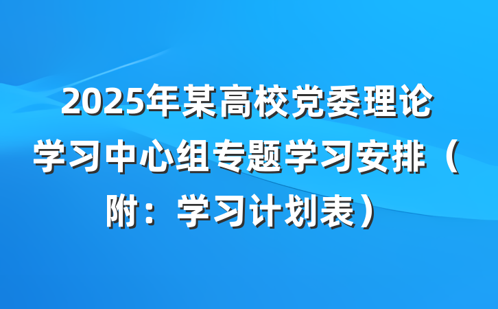 2025年某高校党委理论学习中心组专题学习安排（附：学习计划表）