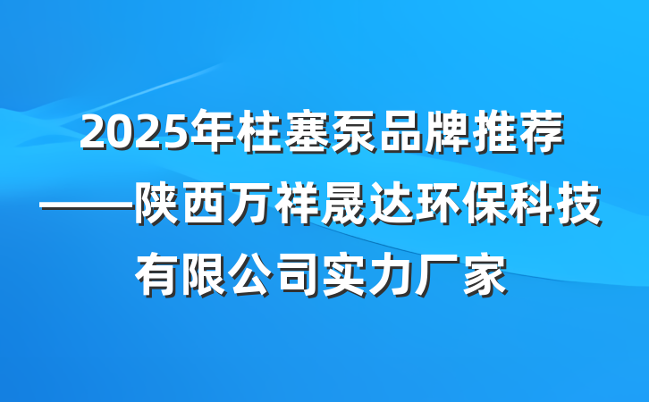 2025年柱塞泵品牌推荐——陕西万祥晟达环保科技有限公司实力厂家
