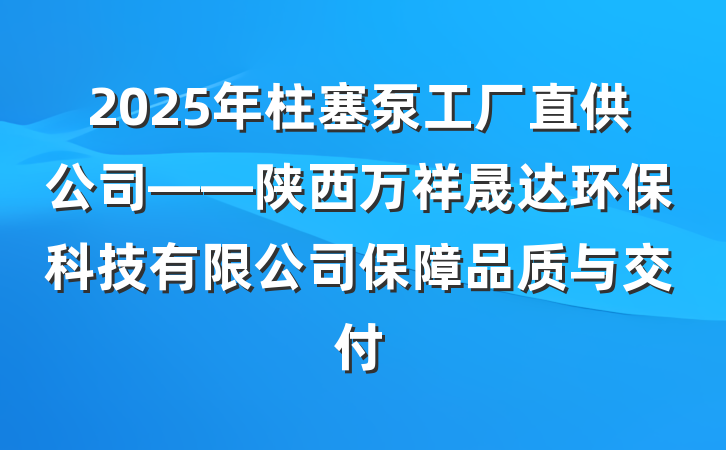 2025年柱塞泵工厂直供公司——陕西万祥晟达环保科技有限公司保障品质与交付