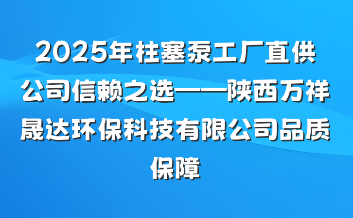 2025年柱塞泵工厂直供公司信赖之选——陕西万祥晟达环保科技有限公司品质保障