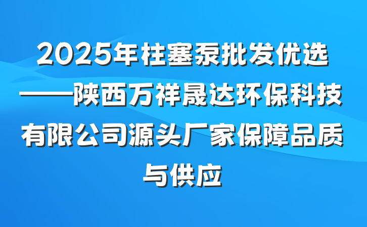 2025年柱塞泵批发优选——陕西万祥晟达环保科技有限公司源头厂家保障品质与供应