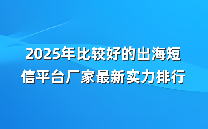 2025年比较好的出海短信平台厂家最新实力排行