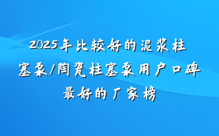 2025年比较好的泥浆柱塞泵/陶瓷柱塞泵用户口碑最好的厂家榜