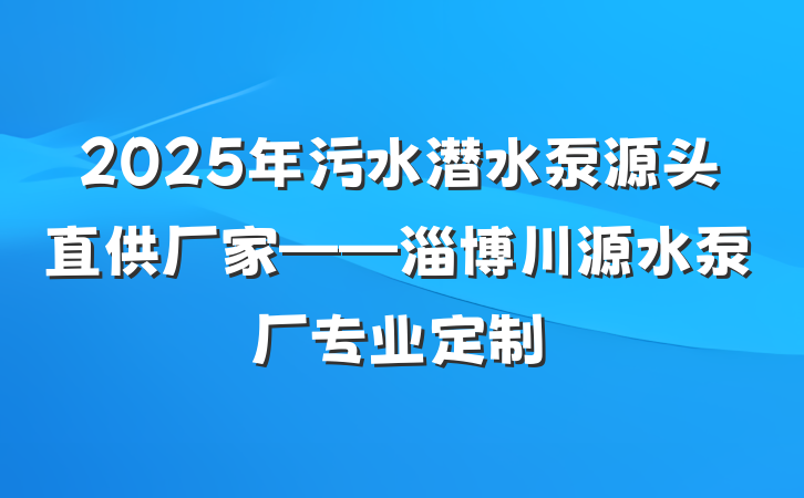 2025年污水潜水泵源头直供厂家——淄博川源水泵厂专业定制