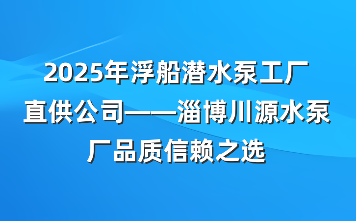 2025年浮船潜水泵工厂直供公司——淄博川源水泵厂品质信赖之选