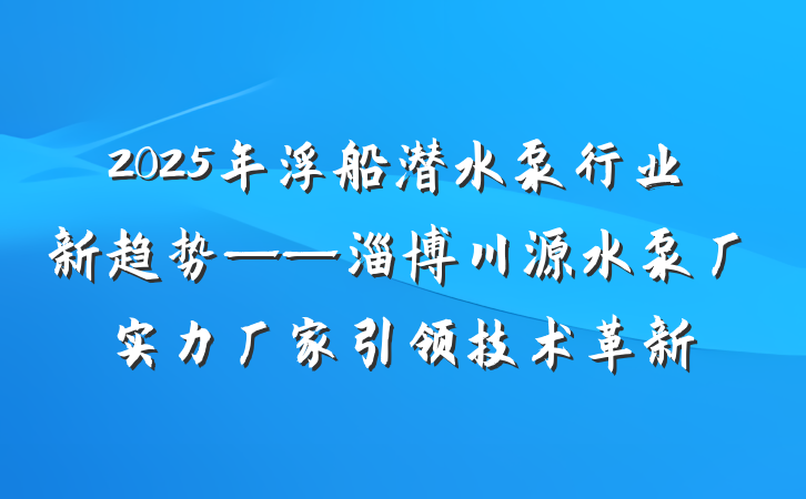 2025年浮船潜水泵行业新趋势——淄博川源水泵厂实力厂家引领技术革新