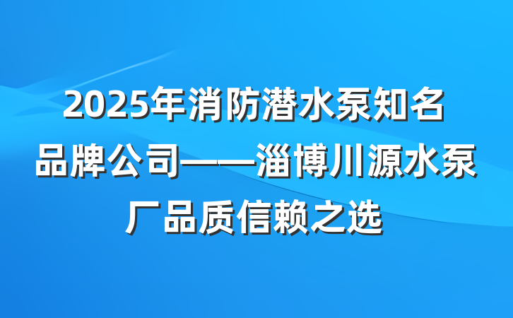 2025年消防潜水泵知名品牌公司——淄博川源水泵厂品质信赖之选