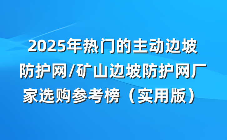 2025年热门的主动边坡防护网/矿山边坡防护网厂家选购参考榜（实用版）