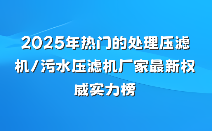 2025年热门的处理压滤机/污水压滤机厂家最新权威实力榜