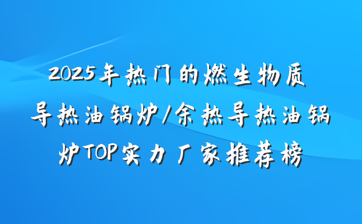 2025年热门的燃生物质导热油锅炉/余热导热油锅炉TOP实力厂家推荐榜