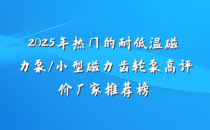 2025年热门的耐低温磁力泵/小型磁力齿轮泵高评价厂家推荐榜