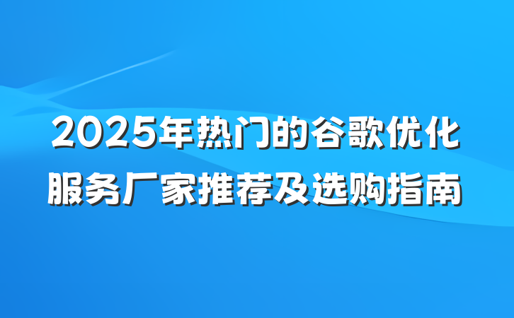 2025年热门的谷歌优化服务厂家推荐及选购指南