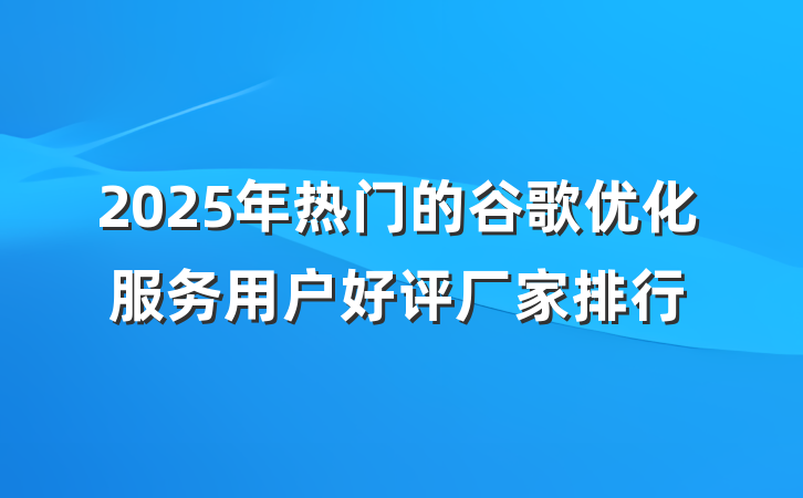 2025年热门的谷歌优化服务用户好评厂家排行