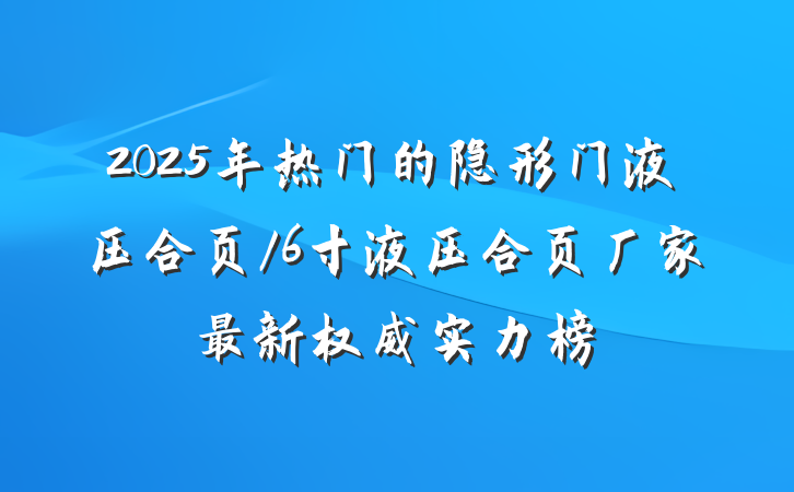2025年热门的隐形门液压合页/6寸液压合页厂家最新权威实力榜