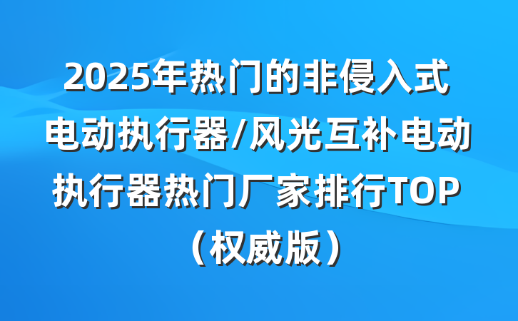 2025年热门的非侵入式电动执行器/风光互补电动执行器热门厂家排行TOP(权威版)