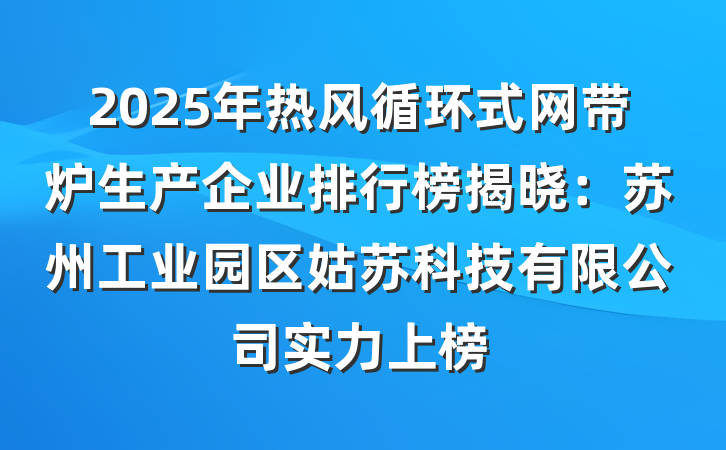 2025年热风循环式网带炉生产企业排行榜揭晓:苏州工业园区姑苏科技有限公司实力上榜