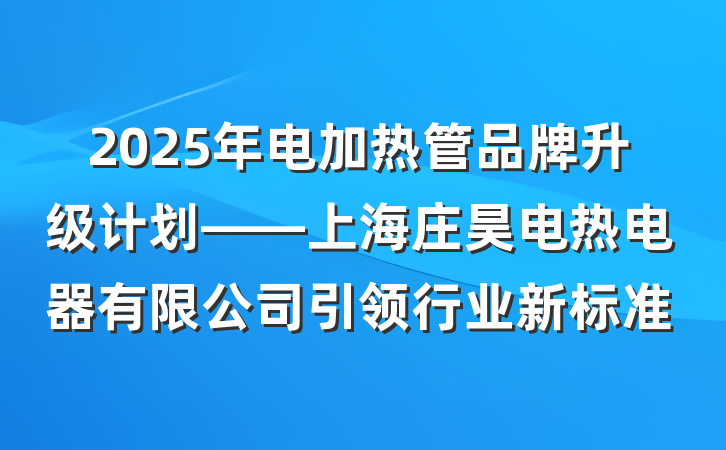 2025年电加热管品牌升级计划——上海庄昊电热电器有限公司引领行业新标准