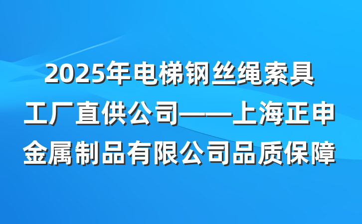 2025年电梯钢丝绳索具工厂直供公司——上海正申金属制品有限公司品质保障