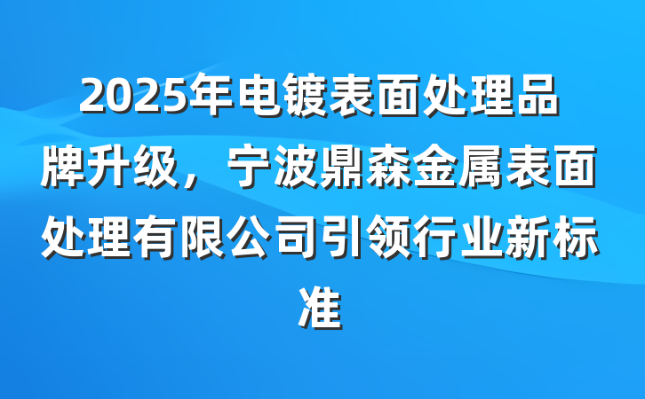 2025年电镀表面处理品牌升级，宁波鼎森金属表面处理有限公司引领行业新标准