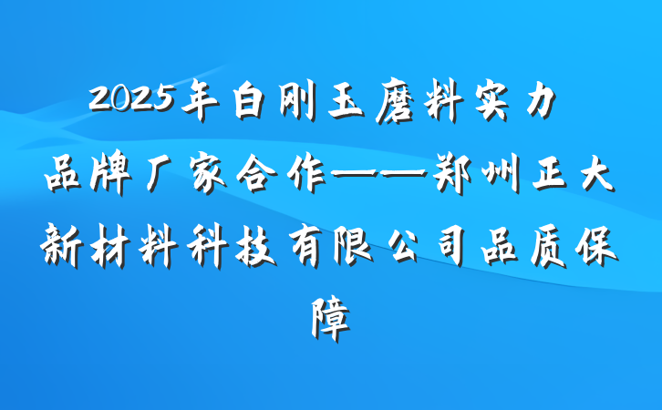 2025年白刚玉磨料实力品牌厂家合作——郑州正大新材料科技有限公司品质保障