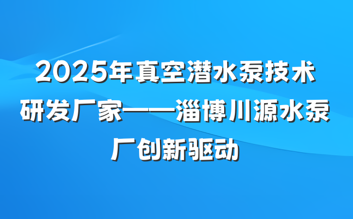 2025年真空潜水泵技术研发厂家——淄博川源水泵厂创新驱动