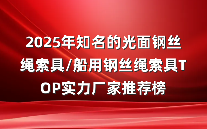2025年知名的光面钢丝绳索具/船用钢丝绳索具TOP实力厂家推荐榜