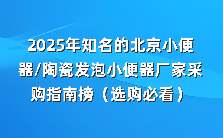 2025年知名的北京小便器/陶瓷发泡小便器厂家采购指南榜（选购必看）