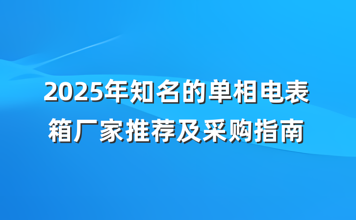 2025年知名的单相电表箱厂家推荐及采购指南