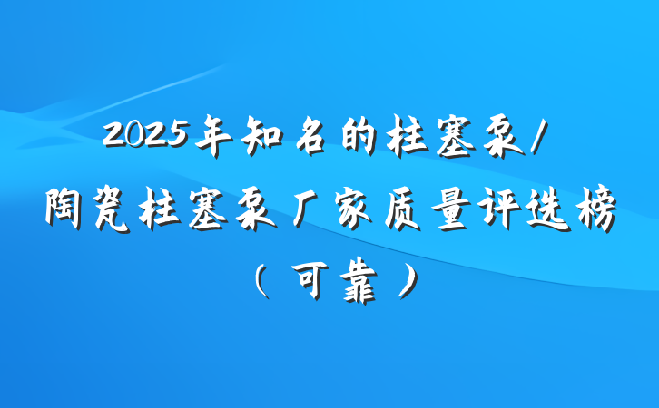 2025年知名的柱塞泵/陶瓷柱塞泵厂家质量评选榜（可靠）