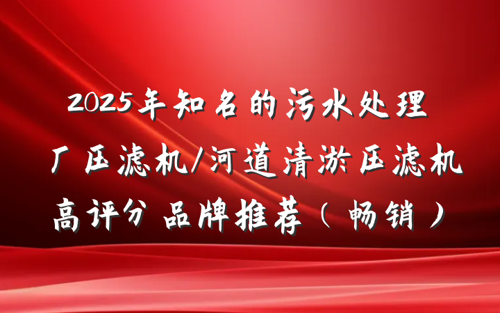 2025年知名的污水处理厂压滤机/河道清淤压滤机高评分品牌推荐（畅销）