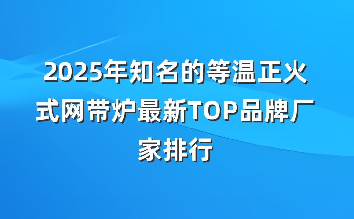 2025年知名的等温正火式网带炉最新TOP品牌厂家排行