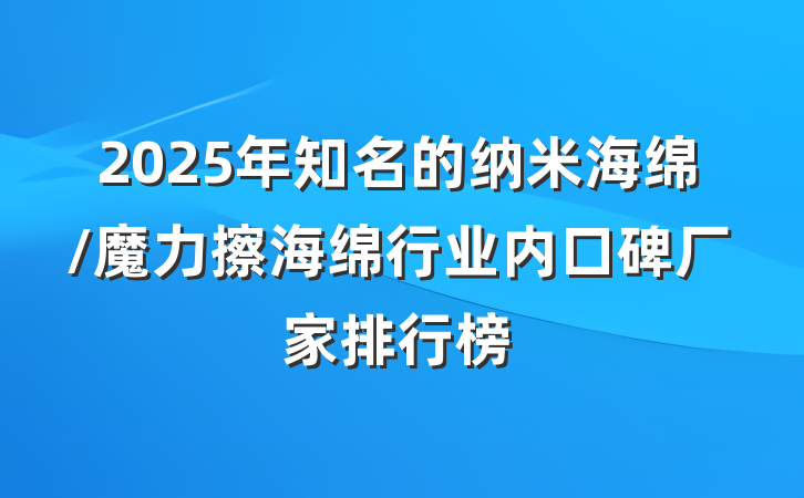 2025年知名的纳米海绵/魔力擦海绵行业内口碑厂家排行榜