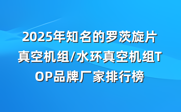 2025年知名的罗茨旋片真空机组/水环真空机组TOP品牌厂家排行榜